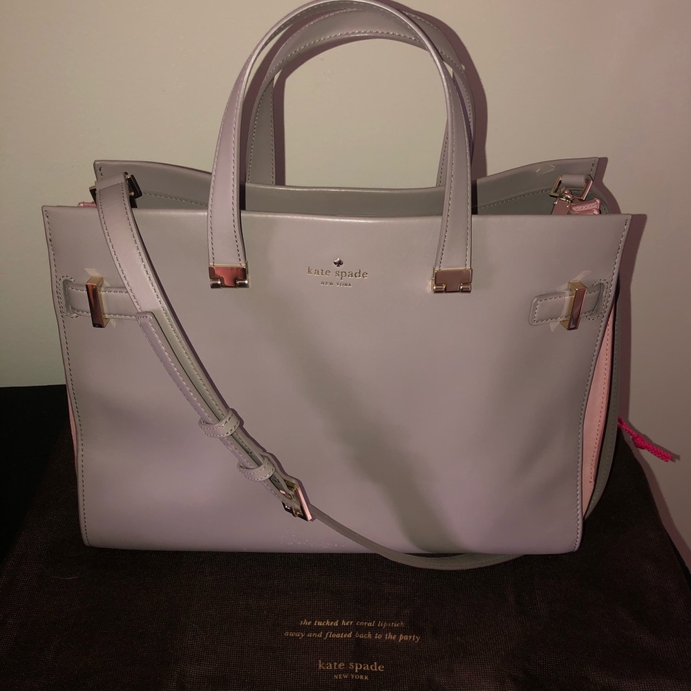 EUC Kate Spade Grey/Taupe Purse with Pink Suede